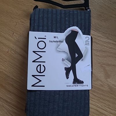 MeMoi MJB-300 Ribbed Sweater Tights Gray Heather Black Size M/L